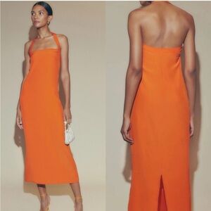Elegant Orange Halter Dress
